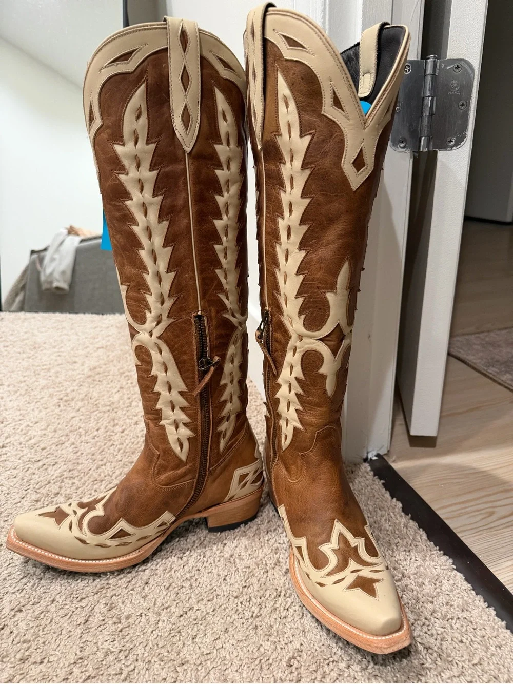 LANE Collection Women's Brown and Cream Western Knee-High Boots